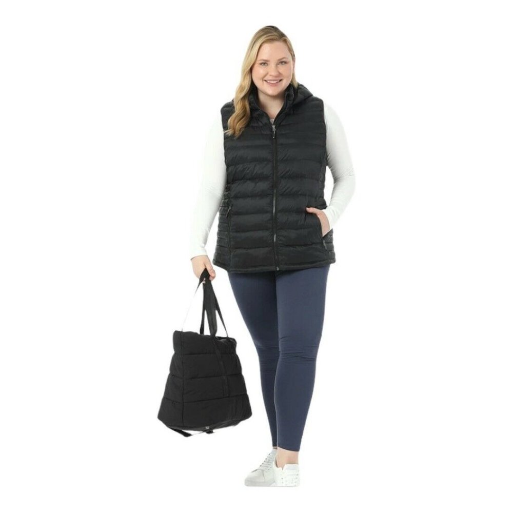 32 Degrees Black Quilted Puffer Vest with Hood